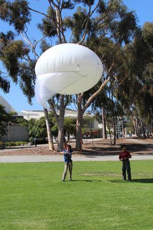 Preparing to send up the balloon (note the properly deployed sail!)