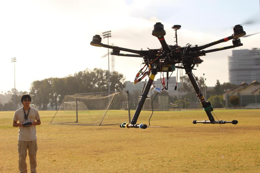 Our hexacopter aerial platform, equipped with the custom radio collar tracking payload